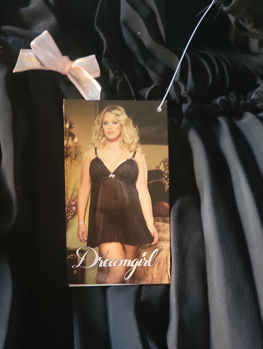 Dreamgirl Black Sheer Pleated Babydoll Chemise with Bow